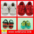 Hot new products for 2015 China manufactory sweet color bow and tassels sandals cow leather newborn baby shoes